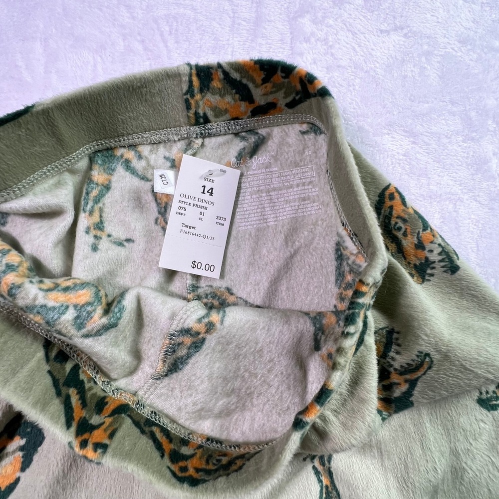 Cat & Jack Kids Olive Dinosaur T-Rex Snug Fit Pajama Set Size 14 NEW - Picture 6 of 8